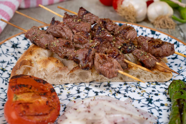 Turkish grilled meat shish kebab on plate